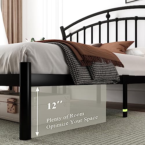 Full Black Metal Bed Frame with 13 Steel Slats F1563