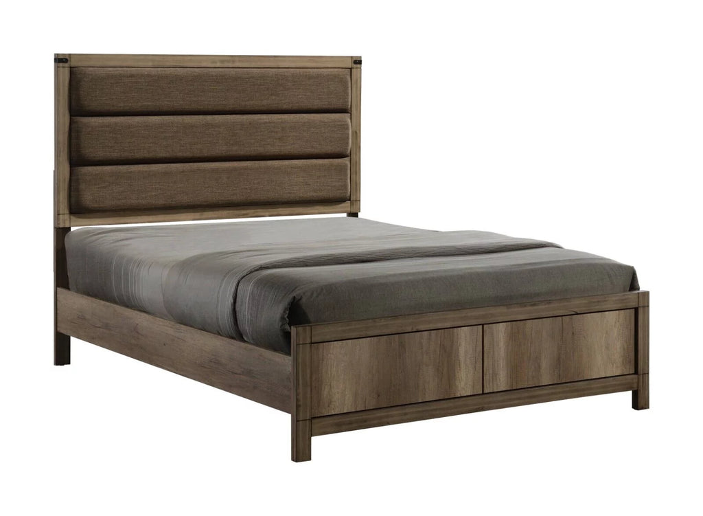 3pc Upholstered King Size Bed and Nightstands Light Brown Wood Finish Bedroom Set Z47194