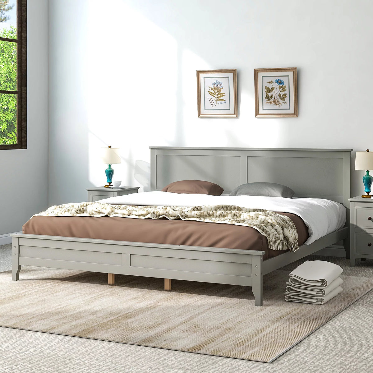 Solid Wood King Platform Bed J615