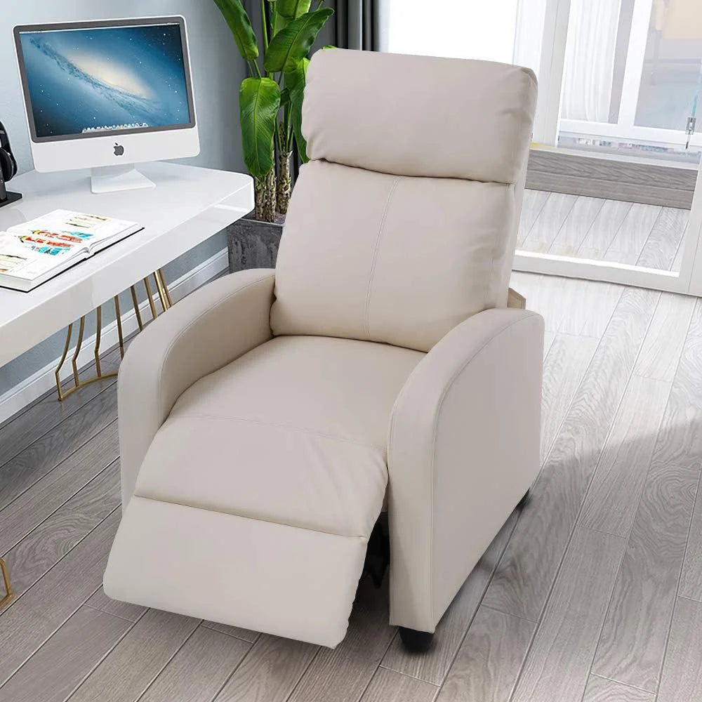 Beige PU Leather Recliner Chair with Footrest O700048