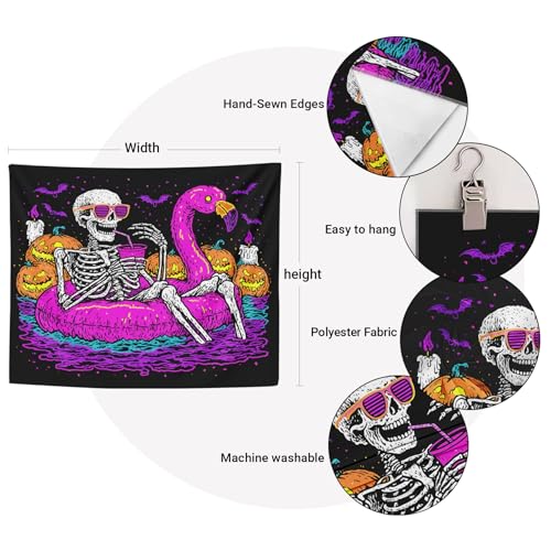 Blacklight UV Reactive Skeleton Pumpkin Bat Tapestry 90x70In Q9694