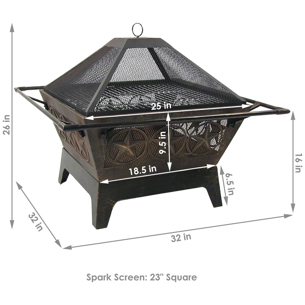 32 Square Outdoor Fire Pit with Cooking Grate & Spark Screen W685
