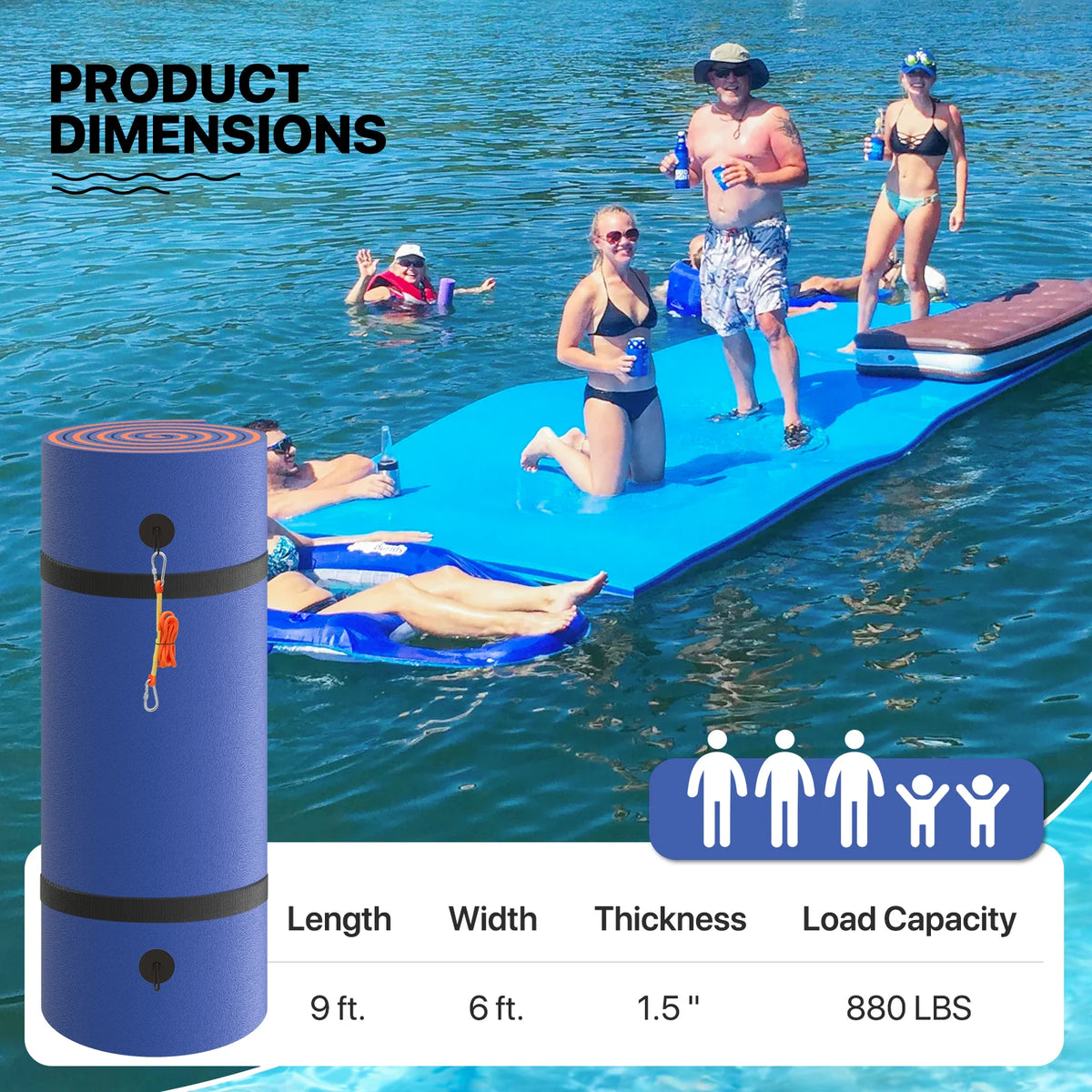 Blue 9x6FT Tear-Resistant XPE Foam Floating Water Mat U405