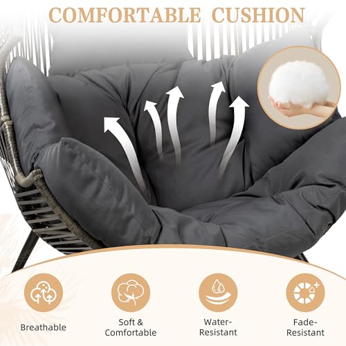 Oversized Beige Wicker Egg Chair with Cushion X788416