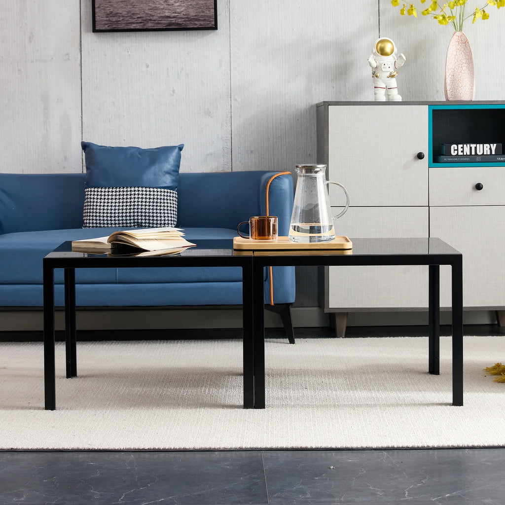 Coffee Table Set of 2 Black Tempered Glass D4549