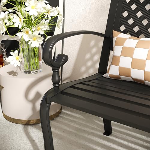 50” Metal Outdoor Garden Bench with Armrests and Backrest W32115