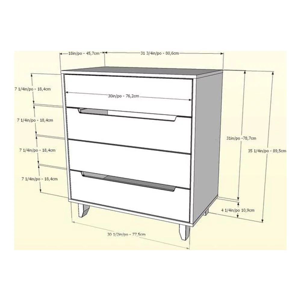 4 Drawer Chest in White and Natural Maple O671