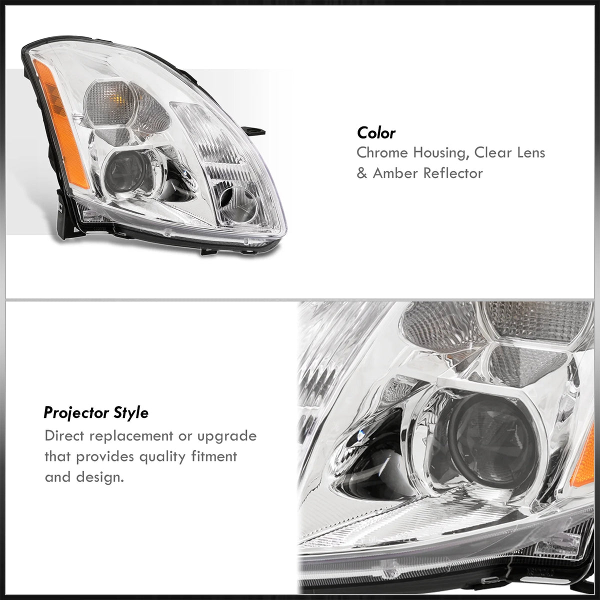 Chrome Housing Clear Lens Projector Headlights Pair E215681