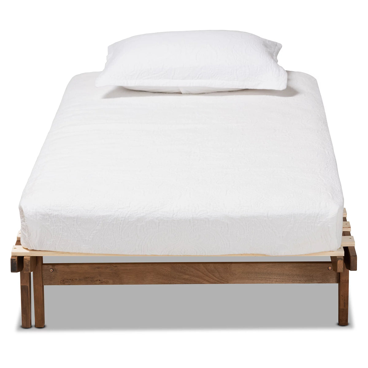 Twin Walnut Rubberwood Expandable Platform Bed Frame L2727