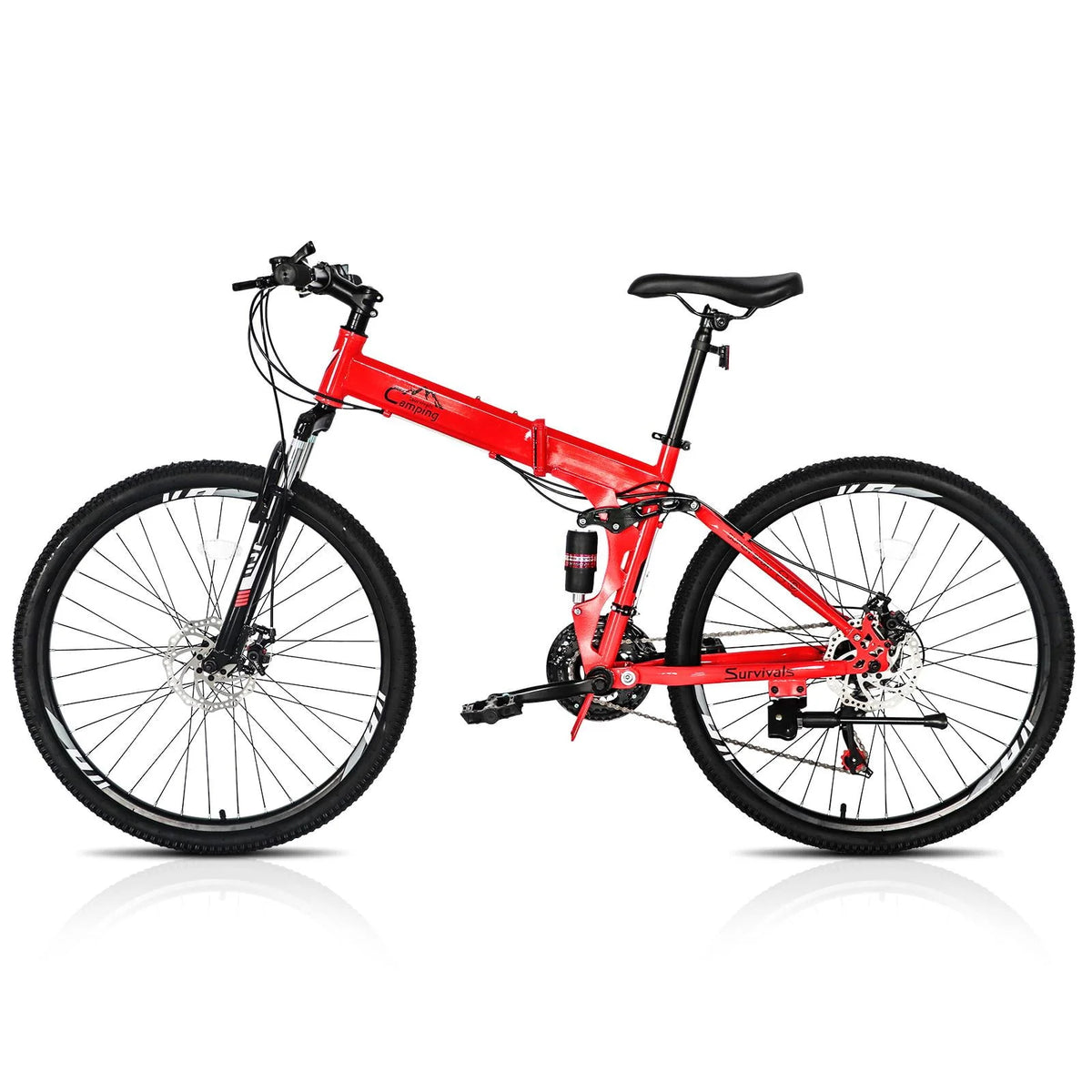 Folding Mountain Bike 21-Speed 26 inch Wheels Red C7726