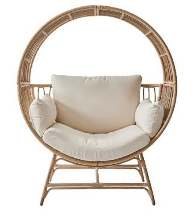 Beige Round Wicker Outdoor Egg Chair K357993