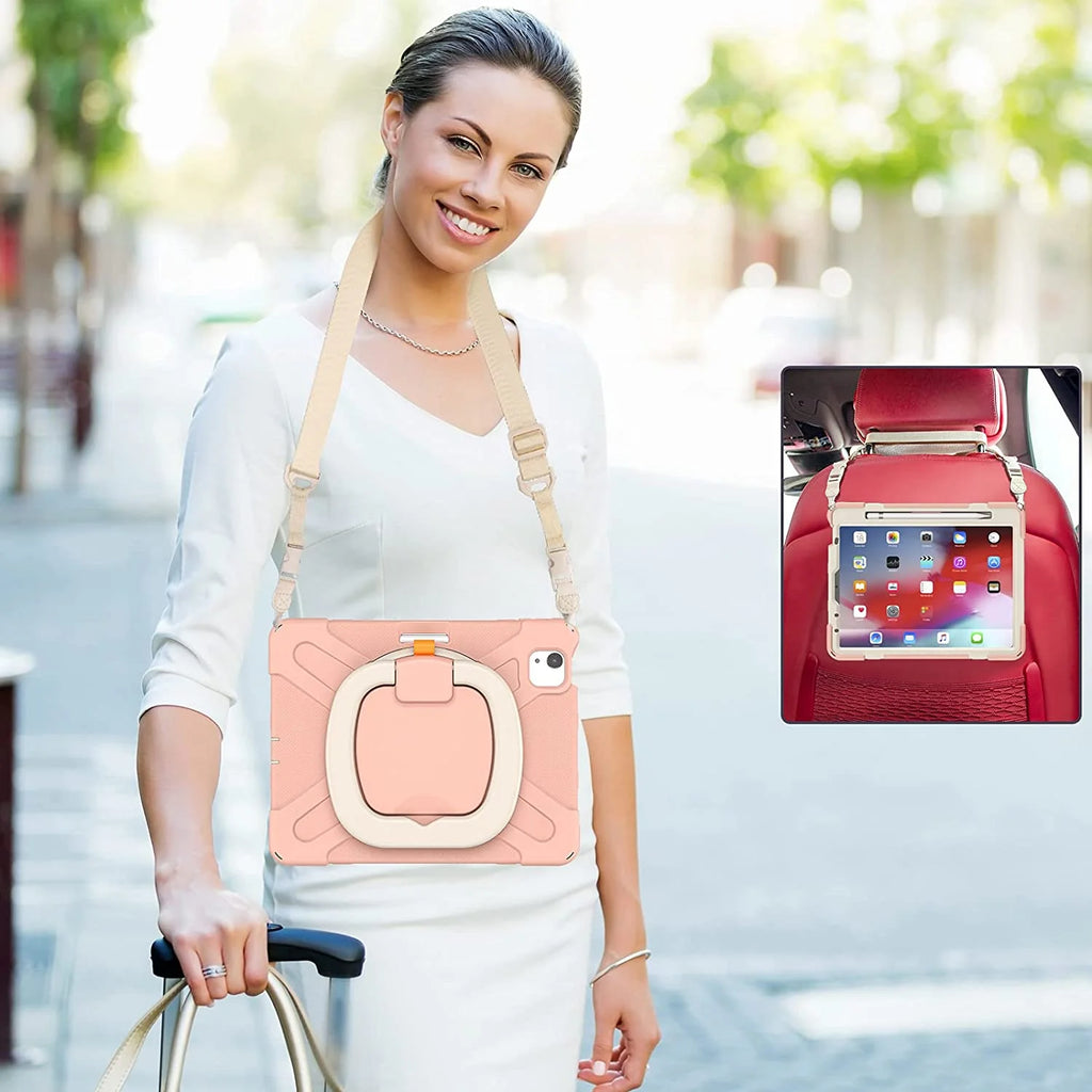 iPad Case with Rotatable Stand Shoulder Strap Pencil Holder Shockproof Silicone X70809