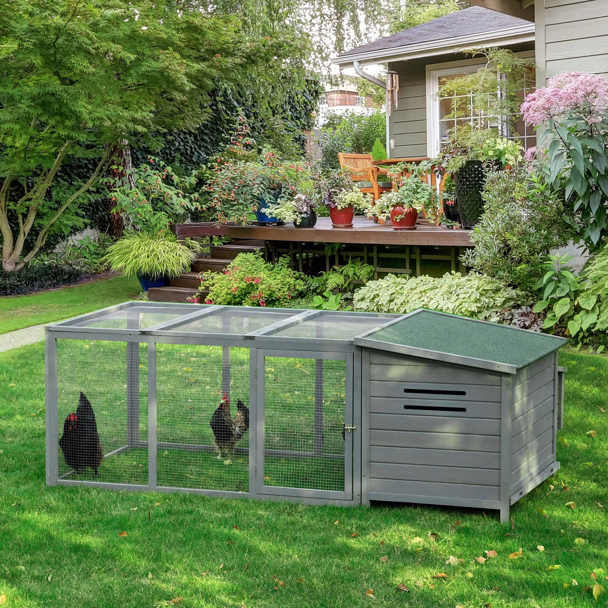 Grey Wooden Chicken Coop with Outdoor Run T770900