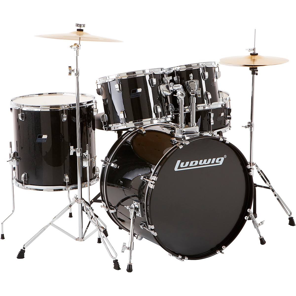 5-Piece Drum Set with Hardware and Cymbals Black Sparkle X9832