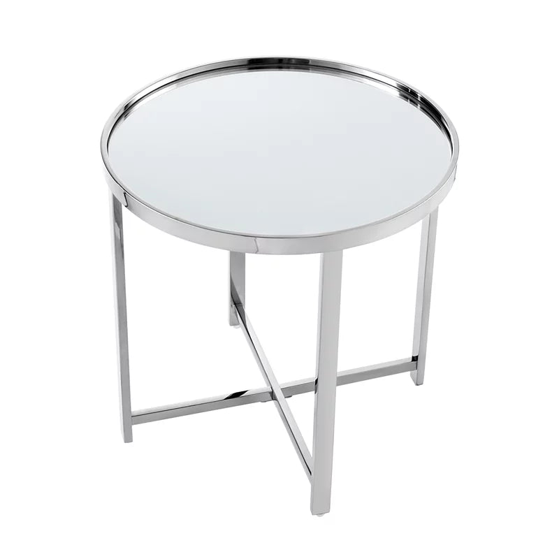 21.6 in. Mirrored Top Cross Legs End Table P6137
