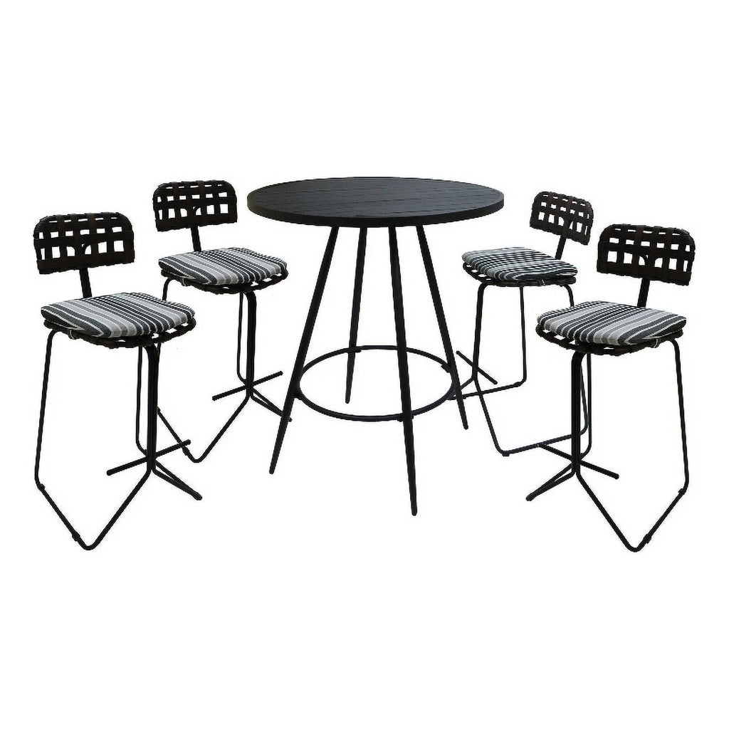 Metal Pub Set 30" Stool Gray Striped Fabric Black Frame H3980