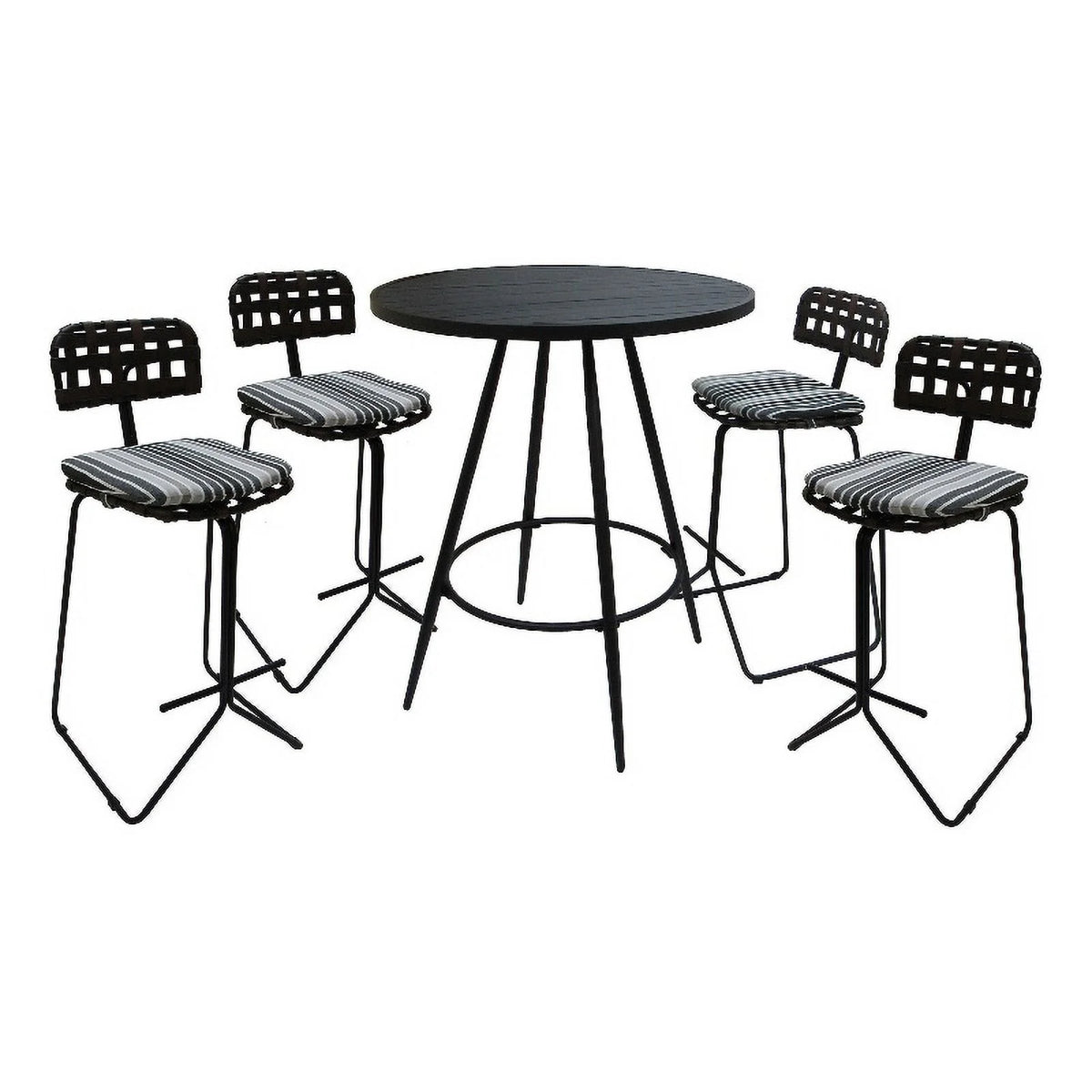 Metal Pub Set 30" Stool Gray Striped Fabric Black Frame H3980