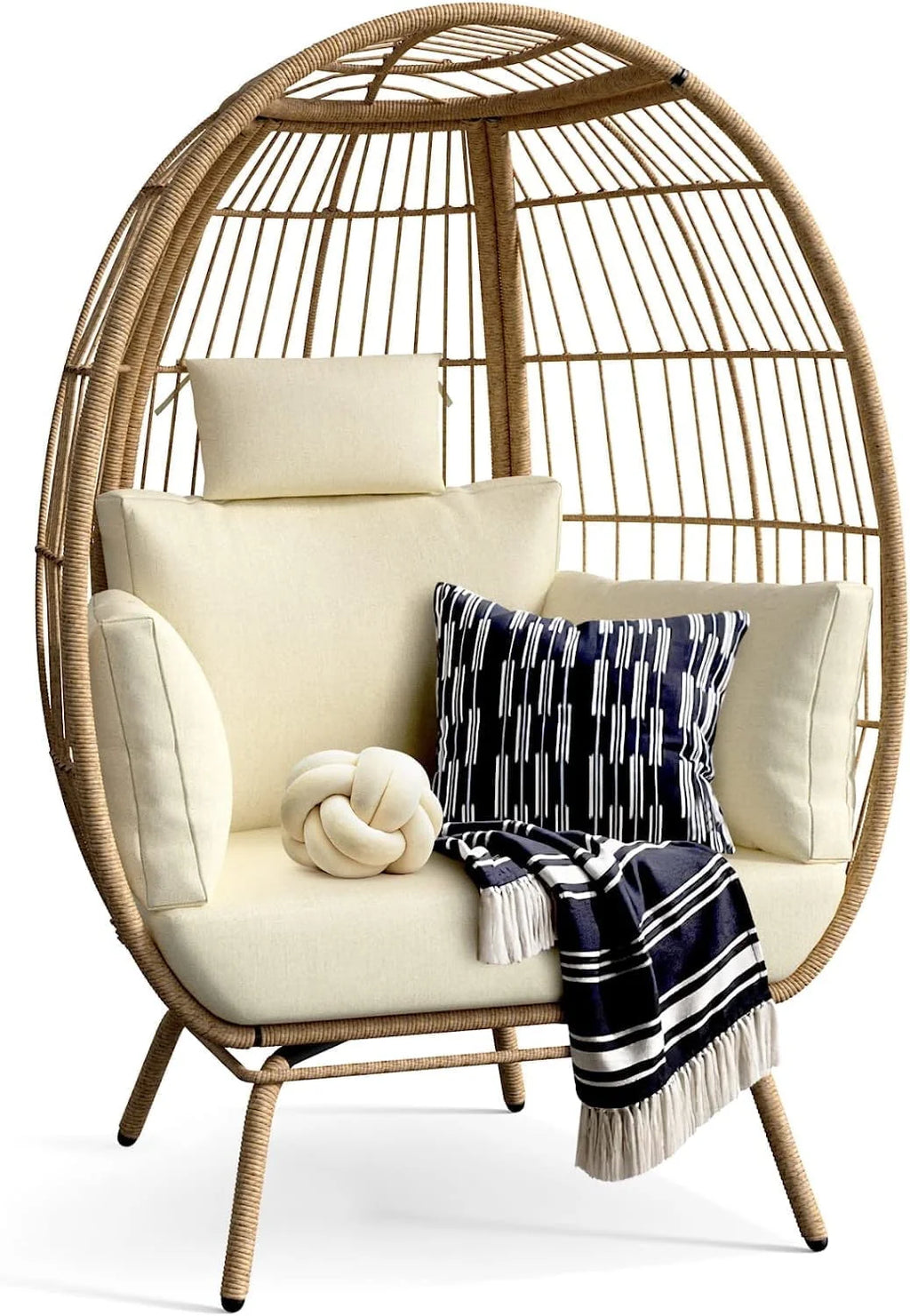 Oversized Wicker Egg Chair with Stand and Cushions N668