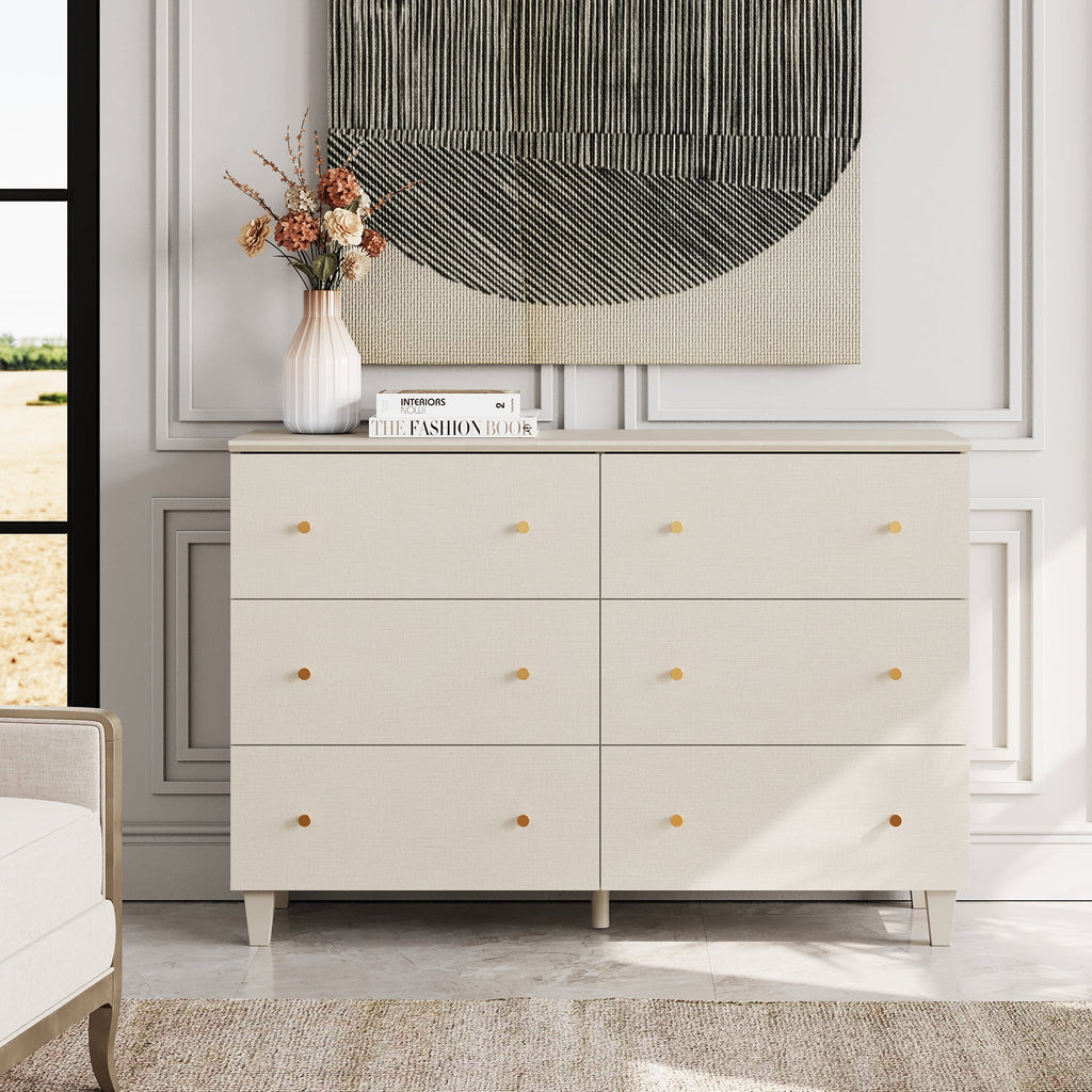 Beige 6 Drawer Wood Dresser P49055