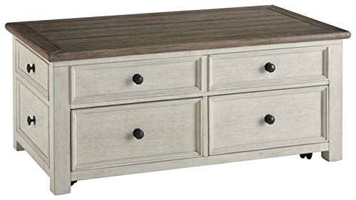 Antique Cream Brown Lift Top Coffee Table with Drawers N8545