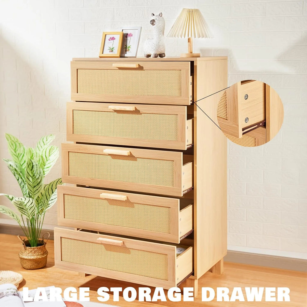 Oak 5 Drawer Rattan Dresser M784830