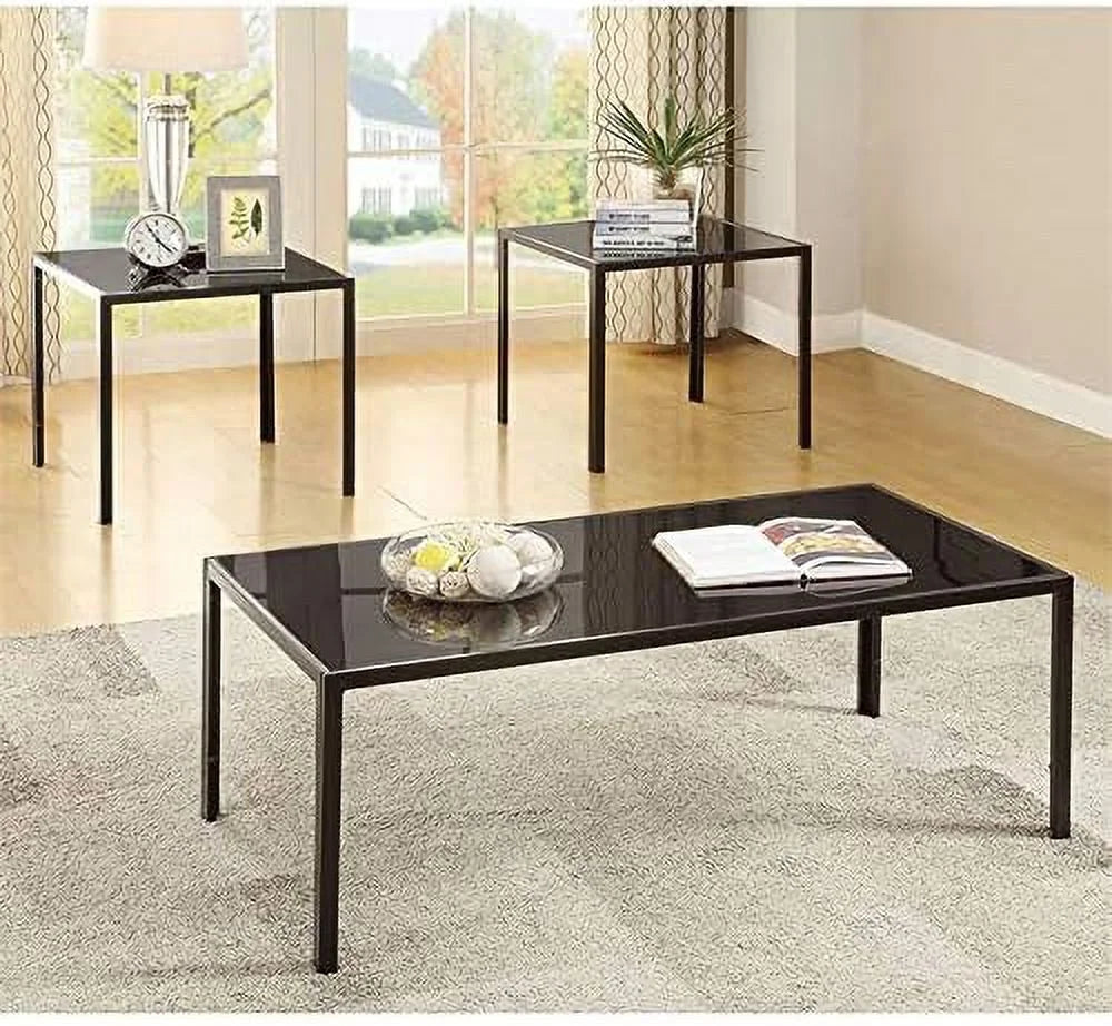 Black 3 Piece Glass Top Coffee Table Set K30867