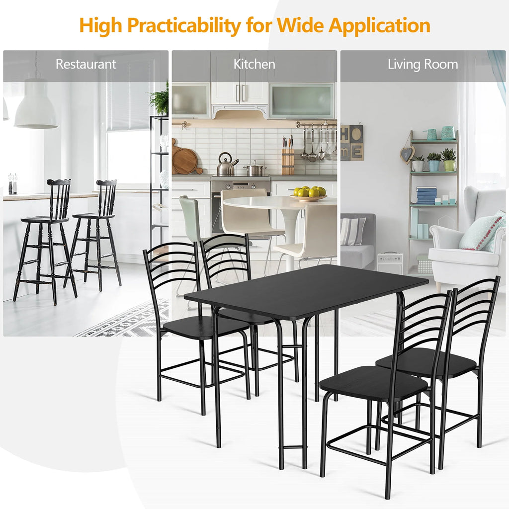5 Pcs Modern Dining Table Set 4 Chairs Steel Frame Black G206