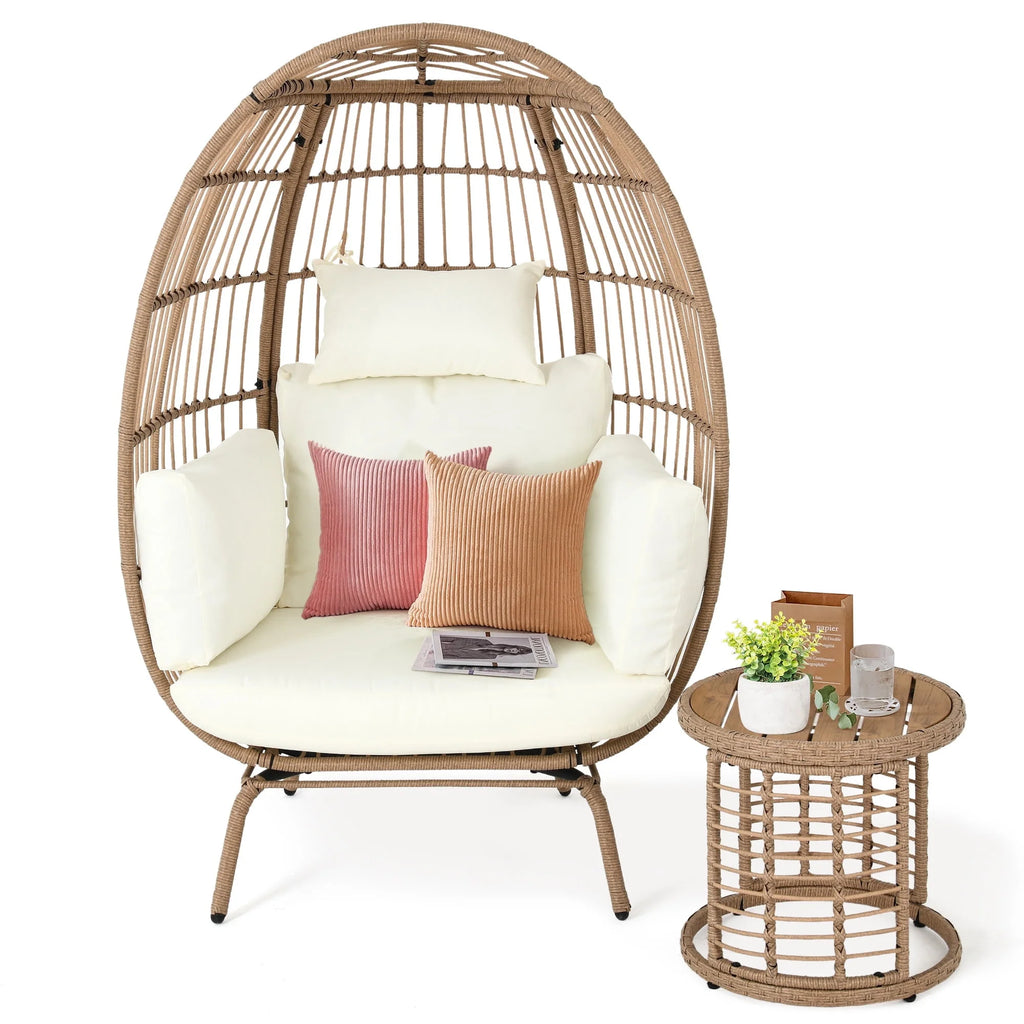 Oversized Wicker Egg Chair with Stand and Cushions N668