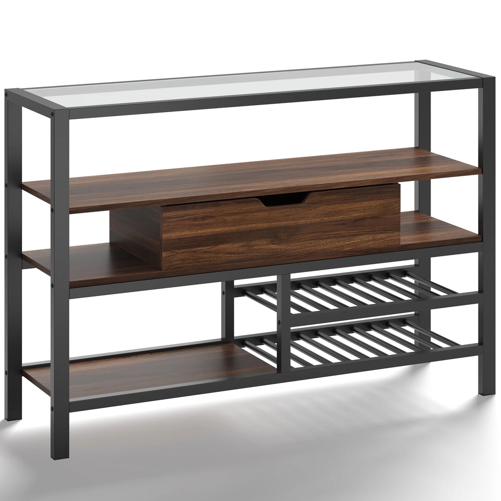 Glass Top Console Table with Wine Rack & Storage Cabinet W99968