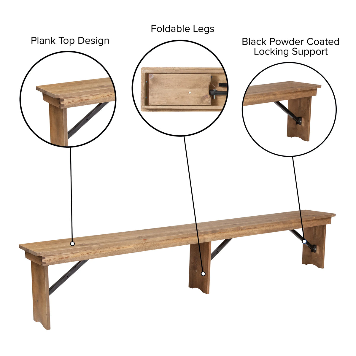 Antique Rustic Solid Pine Folding Farm Bench J8851