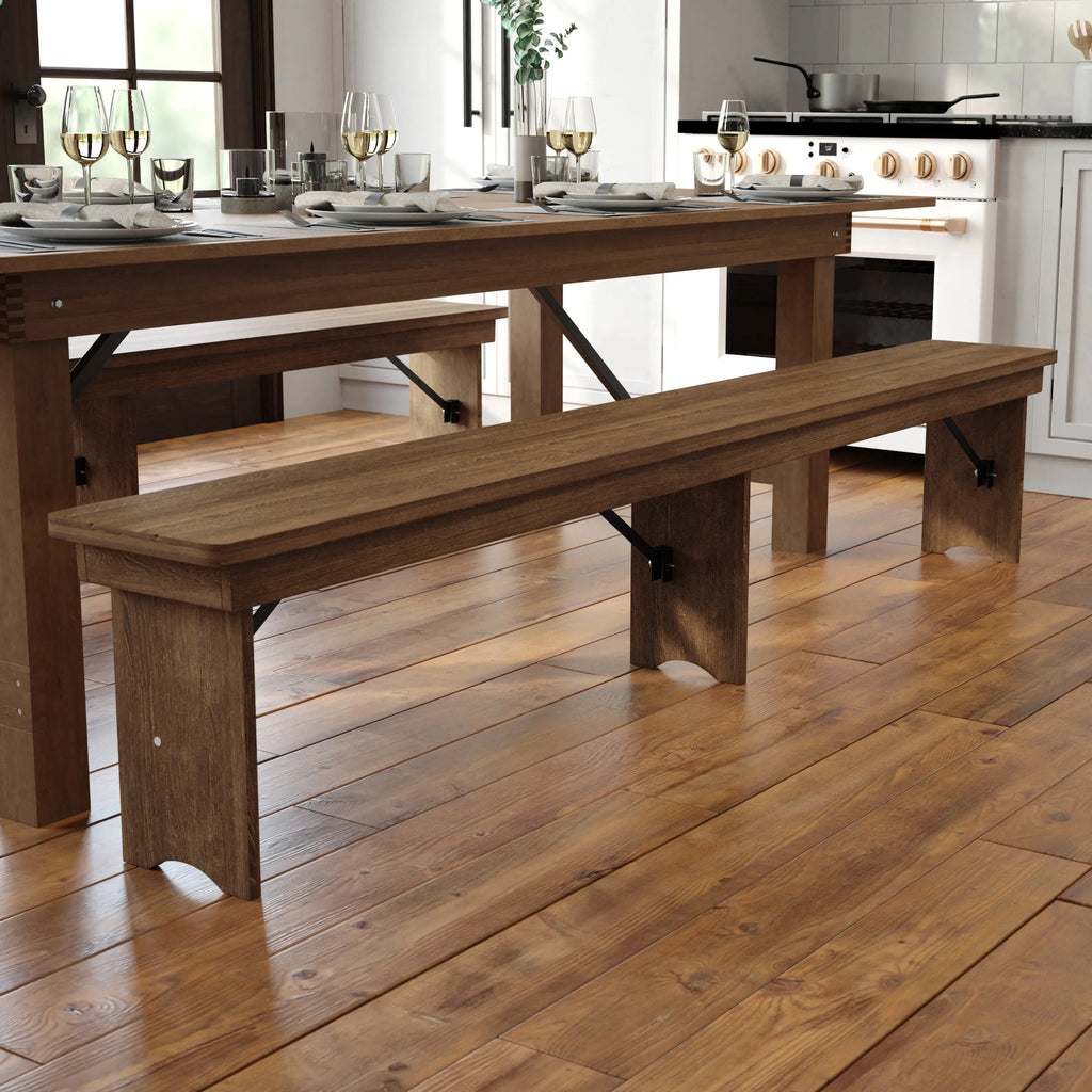 Antique Rustic Solid Pine Folding Farm Bench J8851