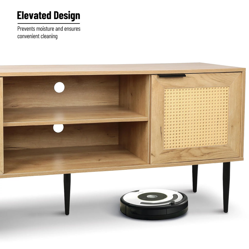 Wooden TV Stand with 2 Cabinet Open Shelves F6674