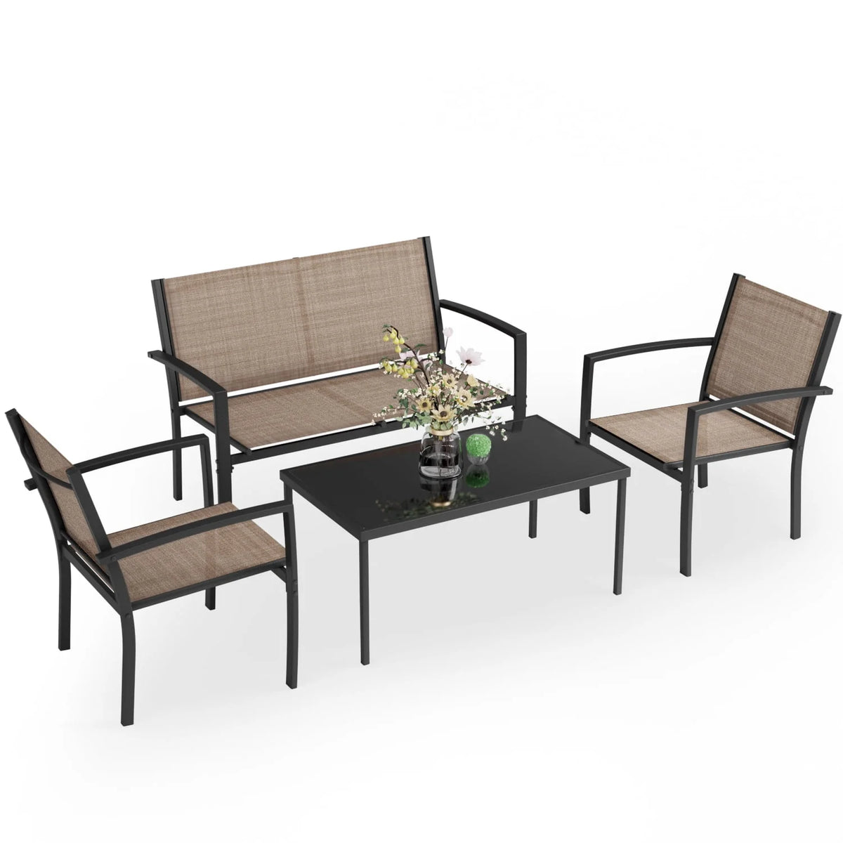 4 Pieces Textilene Steel Outdoor Furniture Set with Loveseat Tea Table I831178