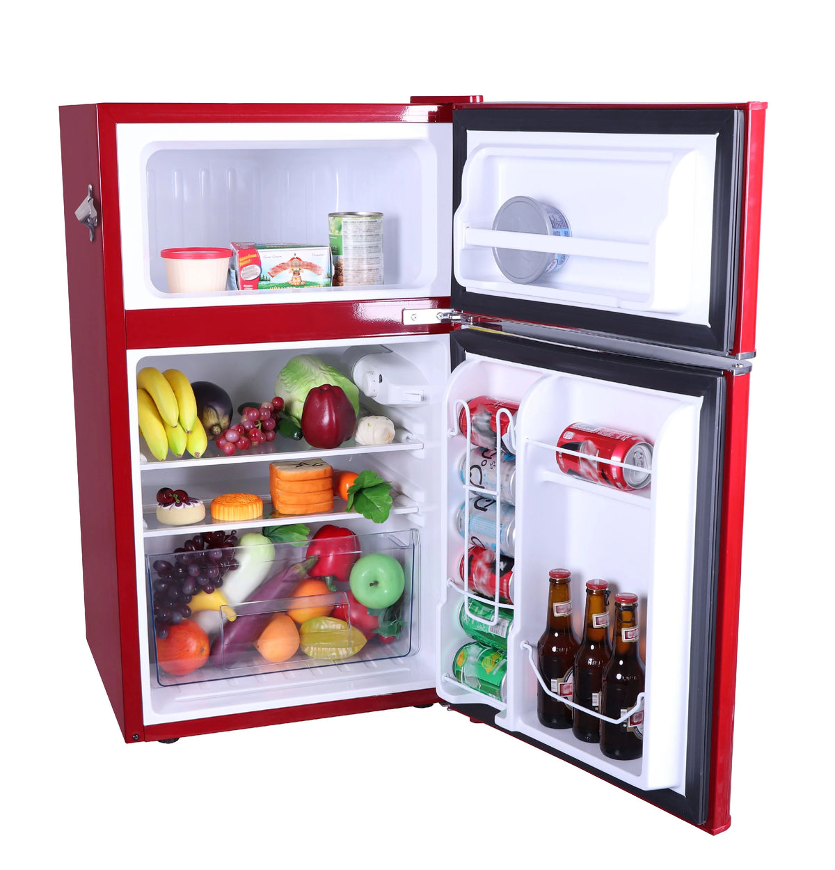 Red 3.1 Cu ft Two Door Compact Refrigerator with Freezer J1300
