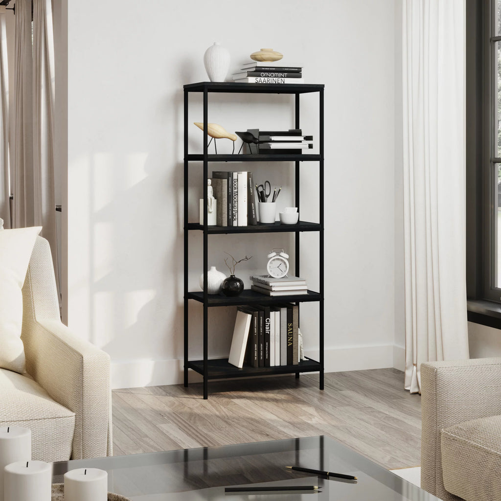 5-Tier Black Woodgrain Bookshelf M38637