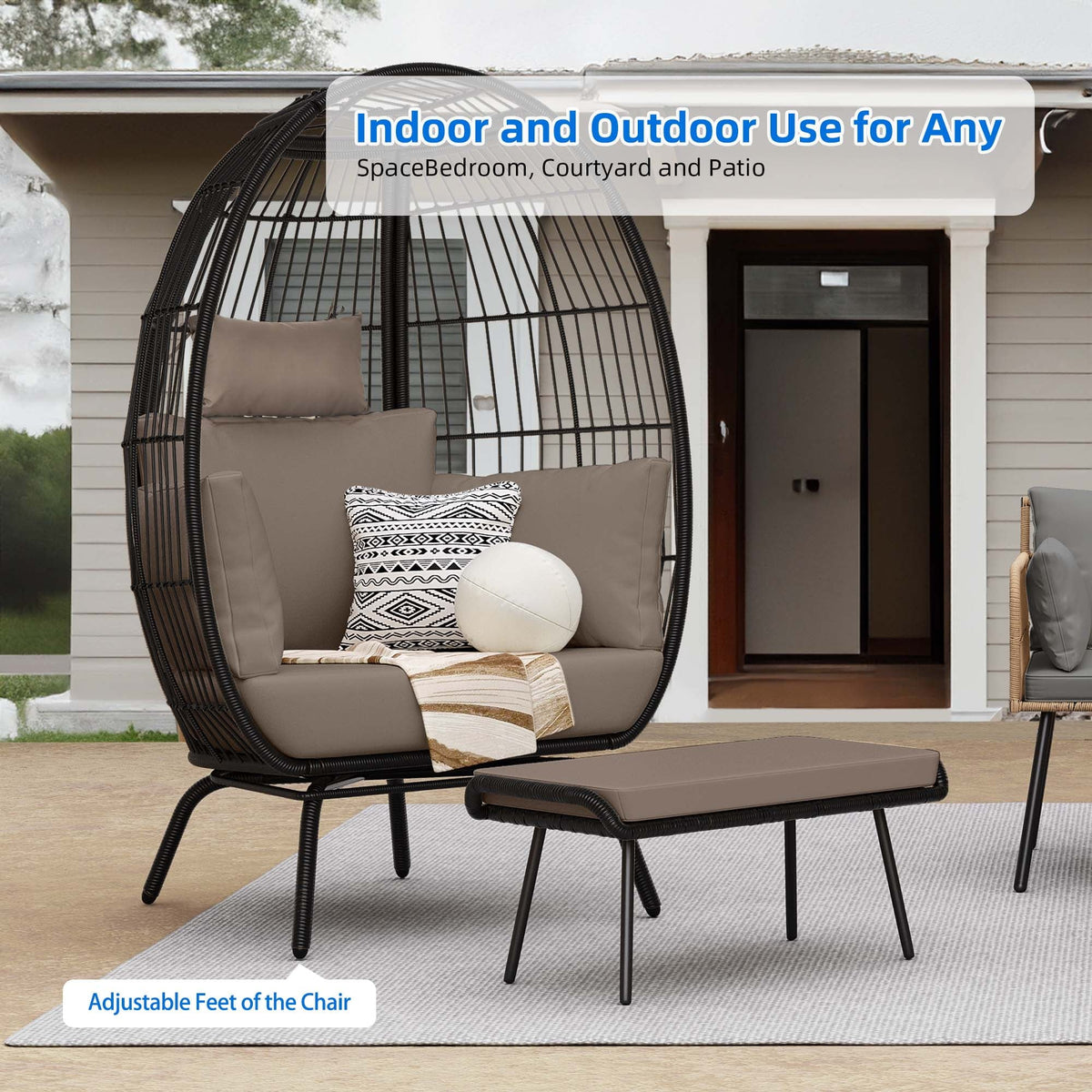 Oversized Wicker Egg Chair with Stand and Cushions N668