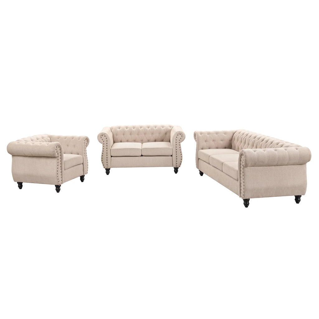 Dutch Velvet Tufted Sofa Set with Solid Wood Legs Y904