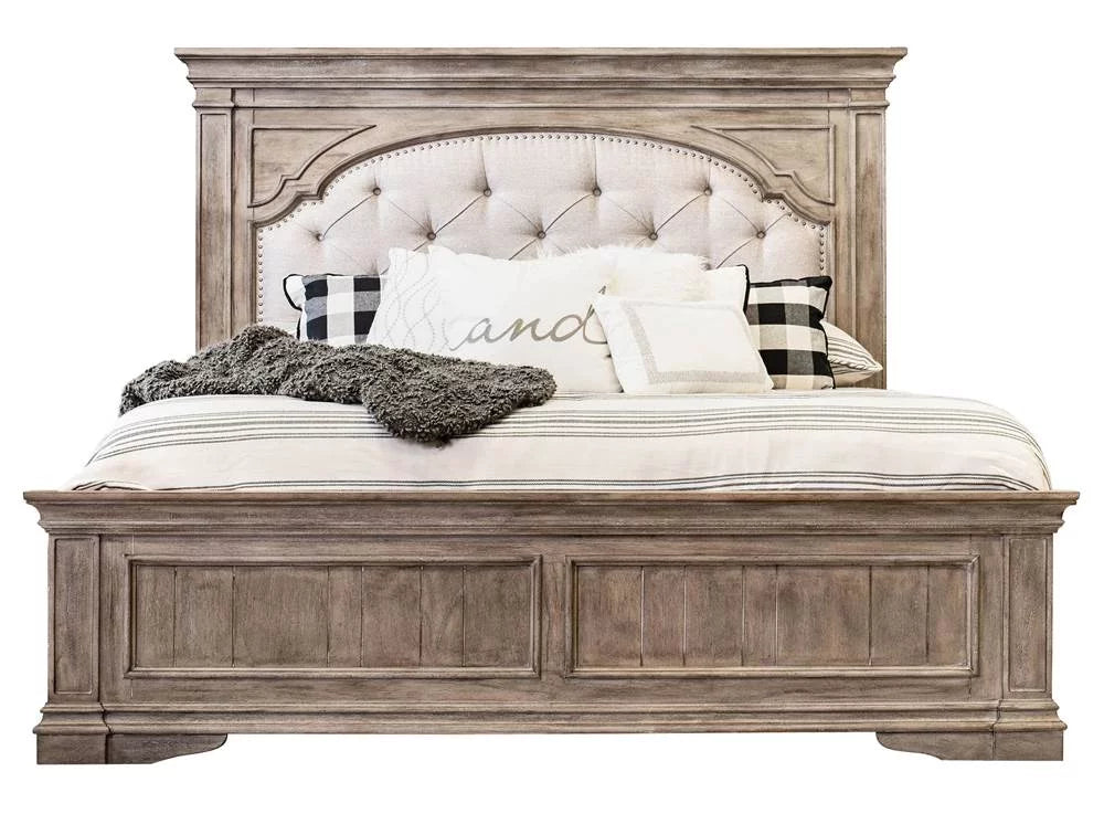 Solid Wood Gray Upholstered Queen Bed A976