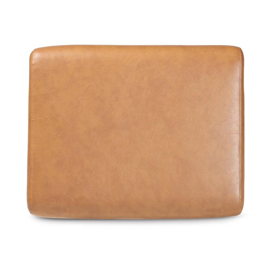 Walnut Brown Wood and Tan Faux Leather Ottoman W9222