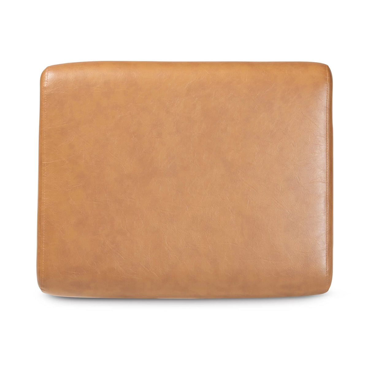 Walnut Brown Wood and Tan Faux Leather Ottoman W9222