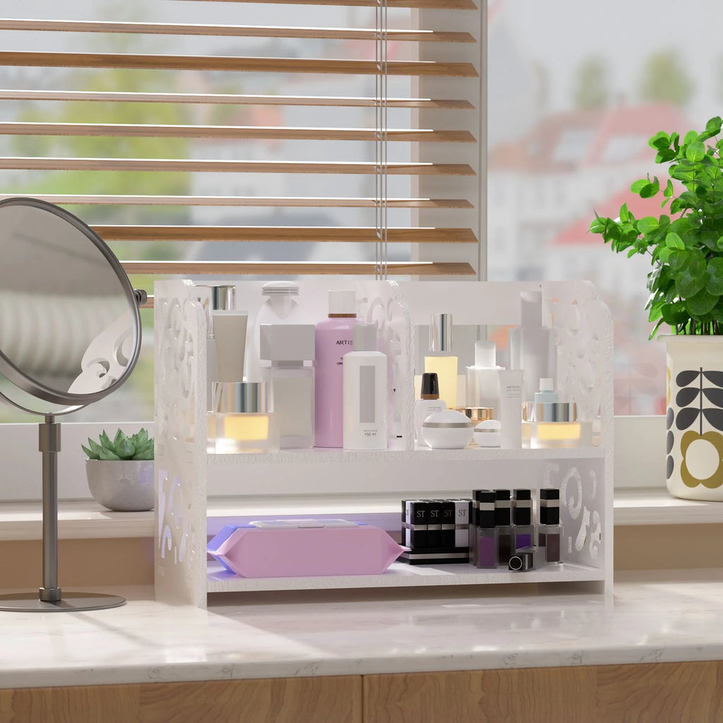 Small Desktop Organizer Bookshelf Storage Rack Wood Display Shelf O3939